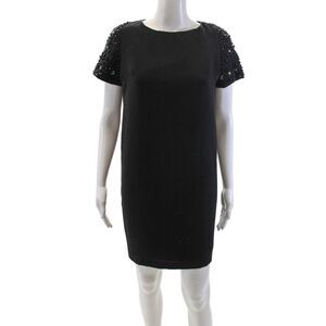 laltramoda Womens Beaded Short Sleeve Crew Neck A-line Dress Black Size 42